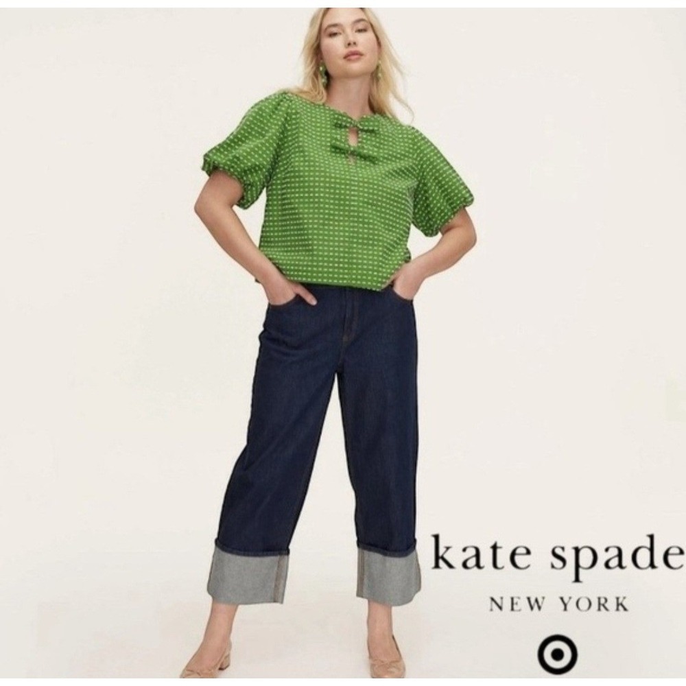 Kate Spade Jeans Womens 2 Blue Dark Wash Wide Leg Cuffed High Rise Cotton Denim